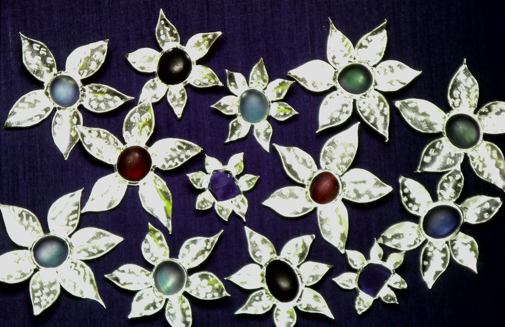 J13 sterling pins, glass center