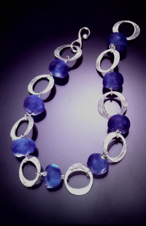 J4 sterling link necklace, Ghana beads