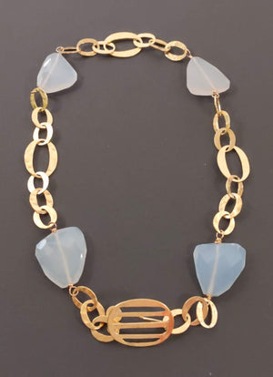 N5 18K plate link, chalcedony bead necklace