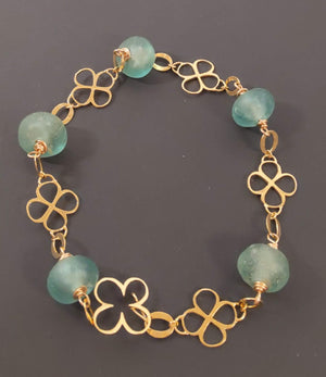 N6 18K plate link, Ghana glass bead necklace